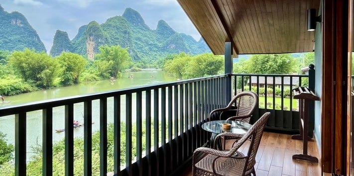 This river view room is a favorite of returning guests to Yangshuo Mountain Retreat.