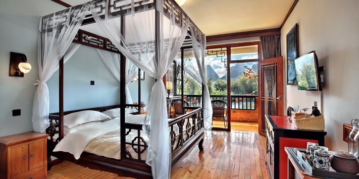 This spacious river view room is a couples favorite at Yangshuo Mountain Retreat.